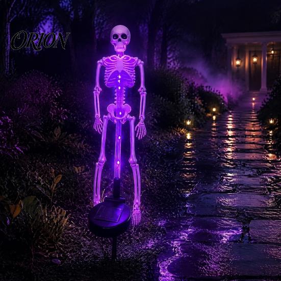 Weatherproof Seasonal Lawn Art Solar Skeleton Garden Stake Light, Halloween 3D Glowing Skull Yard Front Spooky Displays Decor with LED, Waterproof