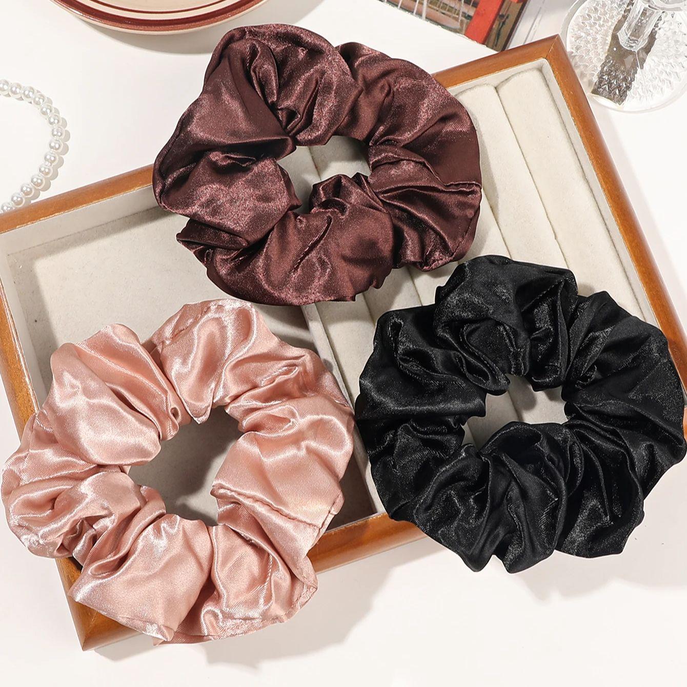 

3 шт. Шелковые атласные резинки для волос для женщин и девочек, Большая резинка-скранчи нейтрального цвета для сна, Гигантские резинки большого размера для густых волос