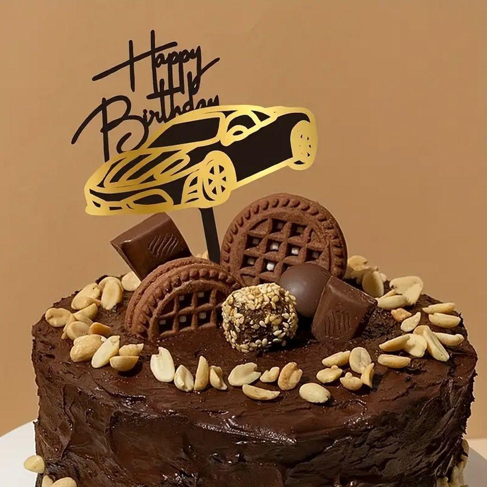 Gull Svart Hvit Motorsykkel Kaketopper Akryl Cupcake Pynt Gutt