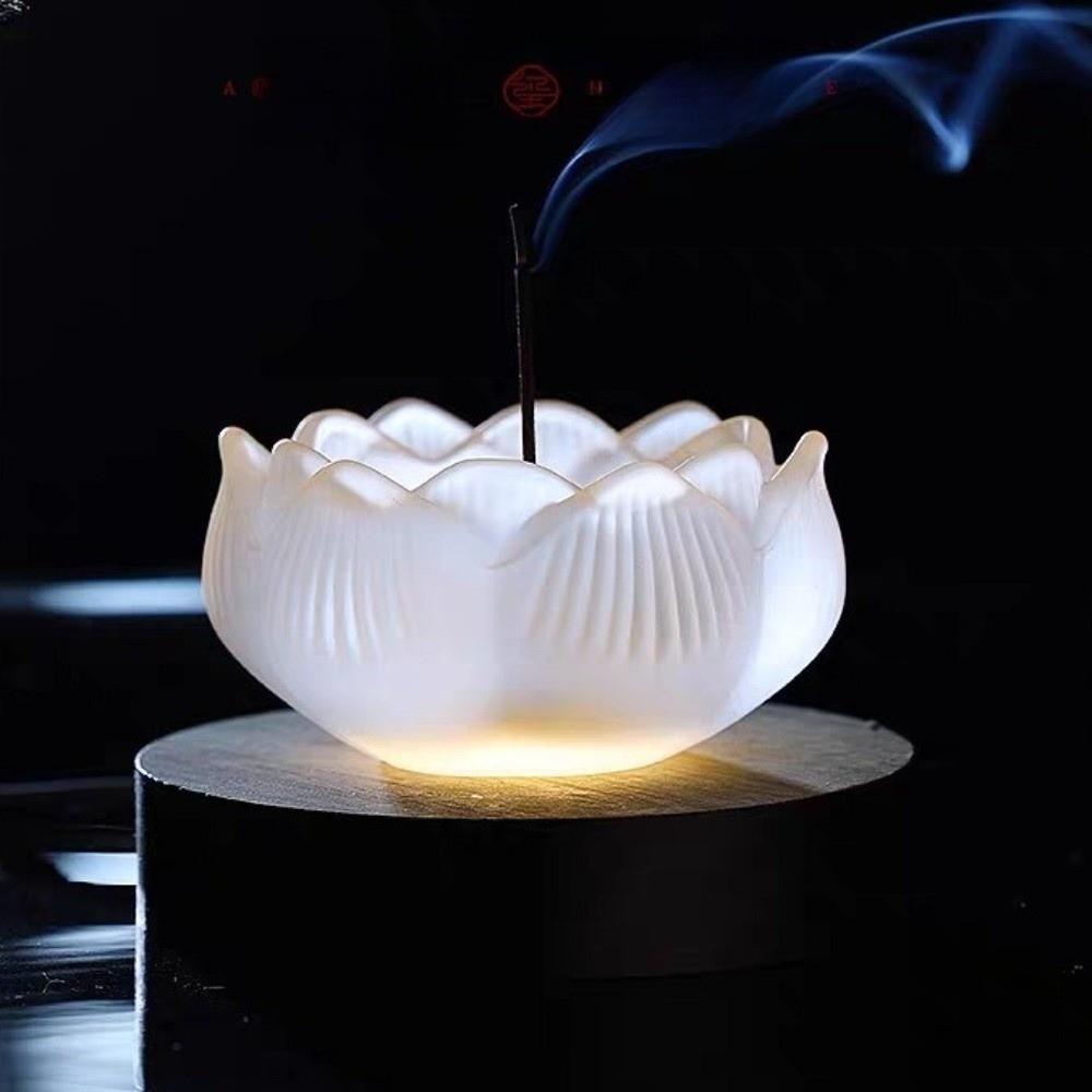 Zen Chinese Style Lotus Incense Burner Crystal Glass Lotus Censer Holder For Household Aroma
