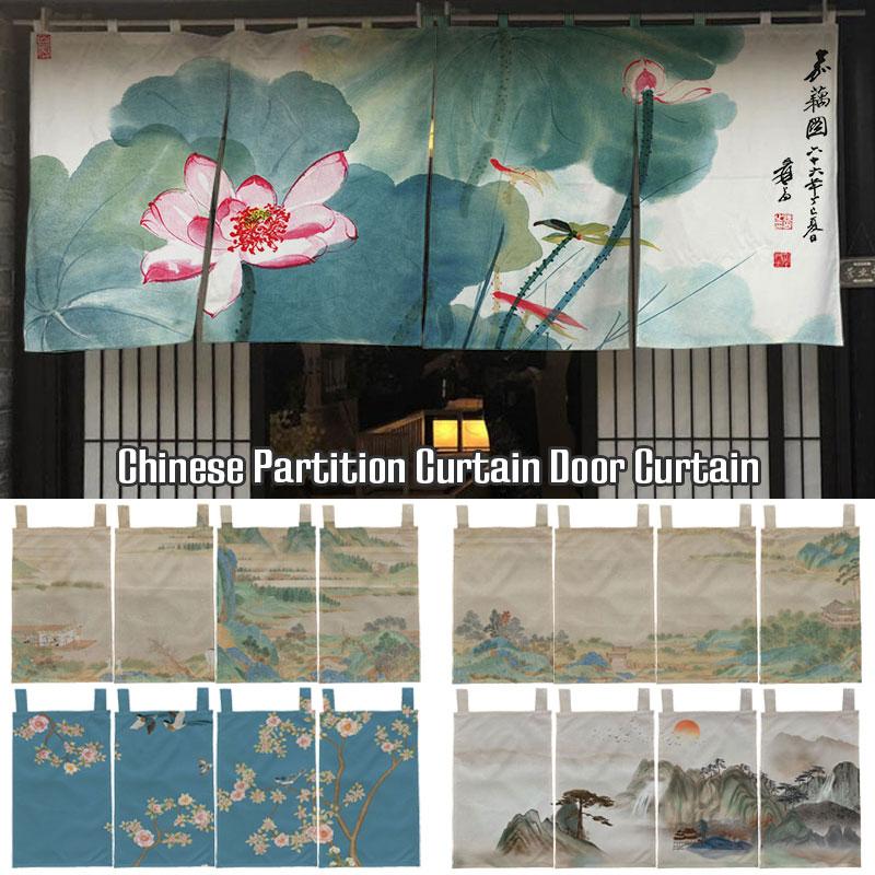 Chinese Ink Style Short Curtain Homestay Restaurant Signboard Teahouse Partition Kitchen Hanging Curtain Noren Decor Drapes