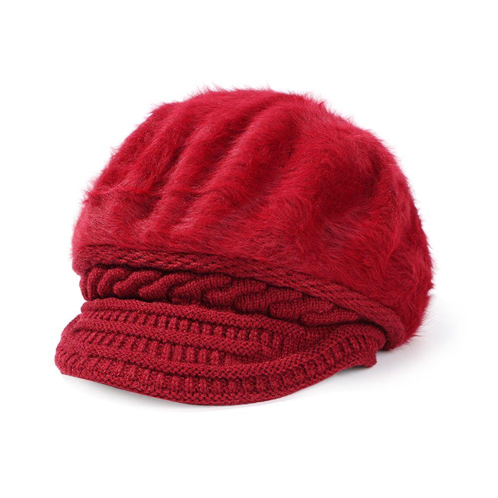 Women Casual Vintage Plush Skullcap Knitted Visor Beret Hat Beanie Hat