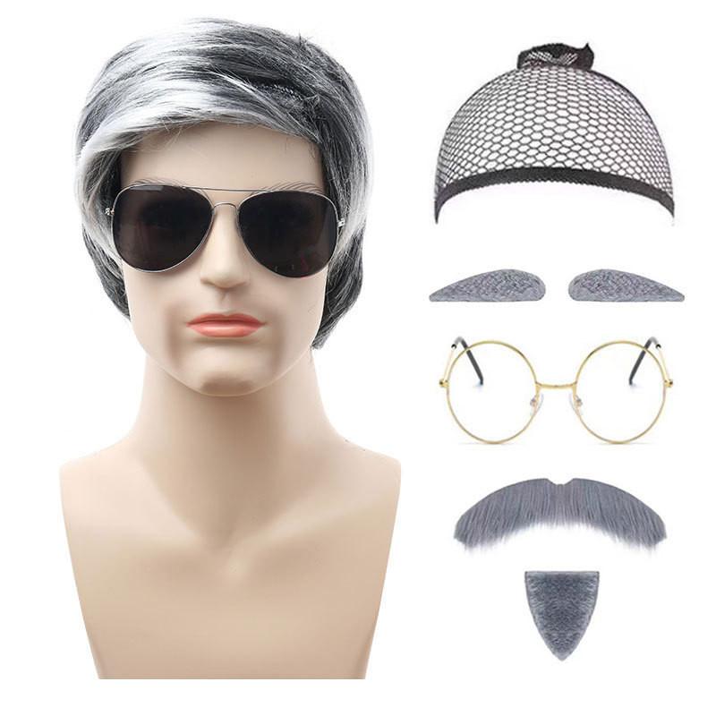 Premium Short Length Grandfather Wig Realistic Bald Head Costume Accessory For All Skin Tones