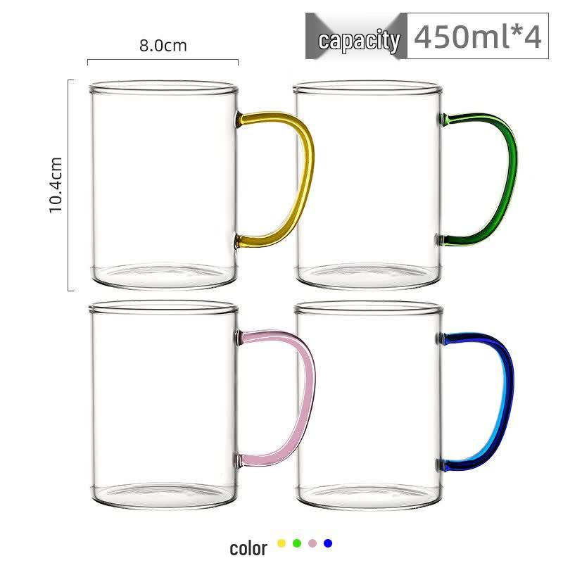 Handun 4-Piece Thickened High Borosilicate Glass Mug Set, 450ml
