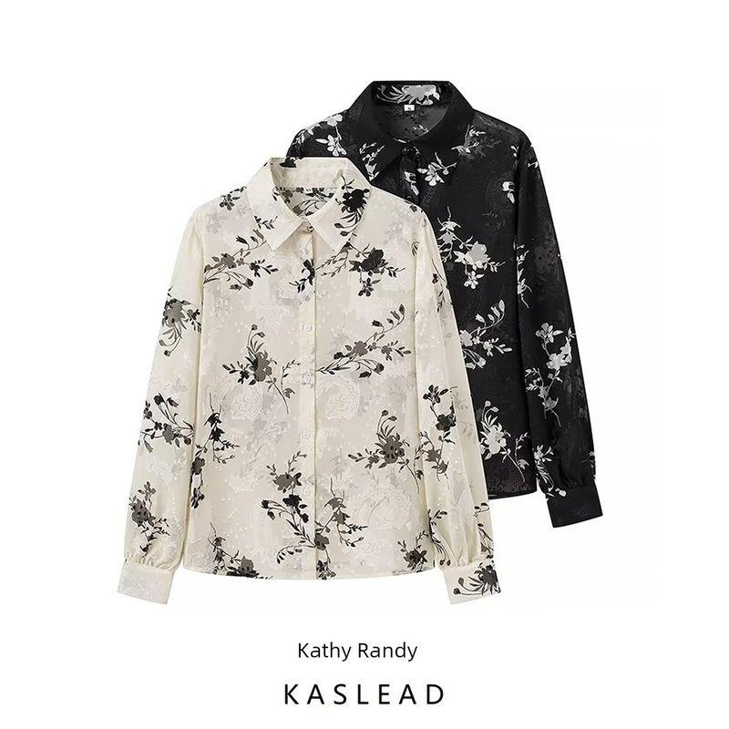 Kaslead New Arrival Women's Fashion Style Fashion All-Match Casual Minimalist Jacquard Long Sleeves Shirt