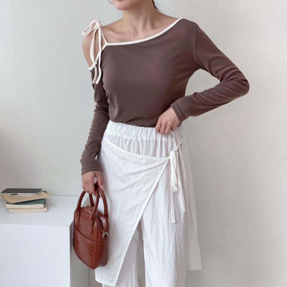 New ArrivalS Open Run Women S One Shoulder Color Block Ribbon Long Sleeve tShirt