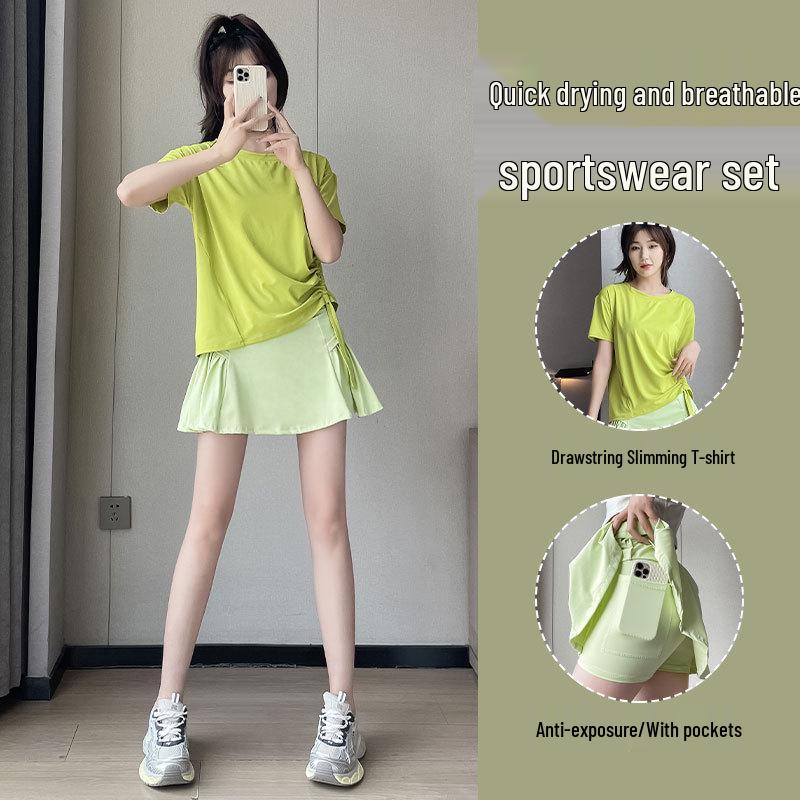 Dámská letní 2025 tenisová a jógová sukně z ledového hedvábí s ochranou proti slunci - Středně dlouhá pro sporty jako badminton a fitness