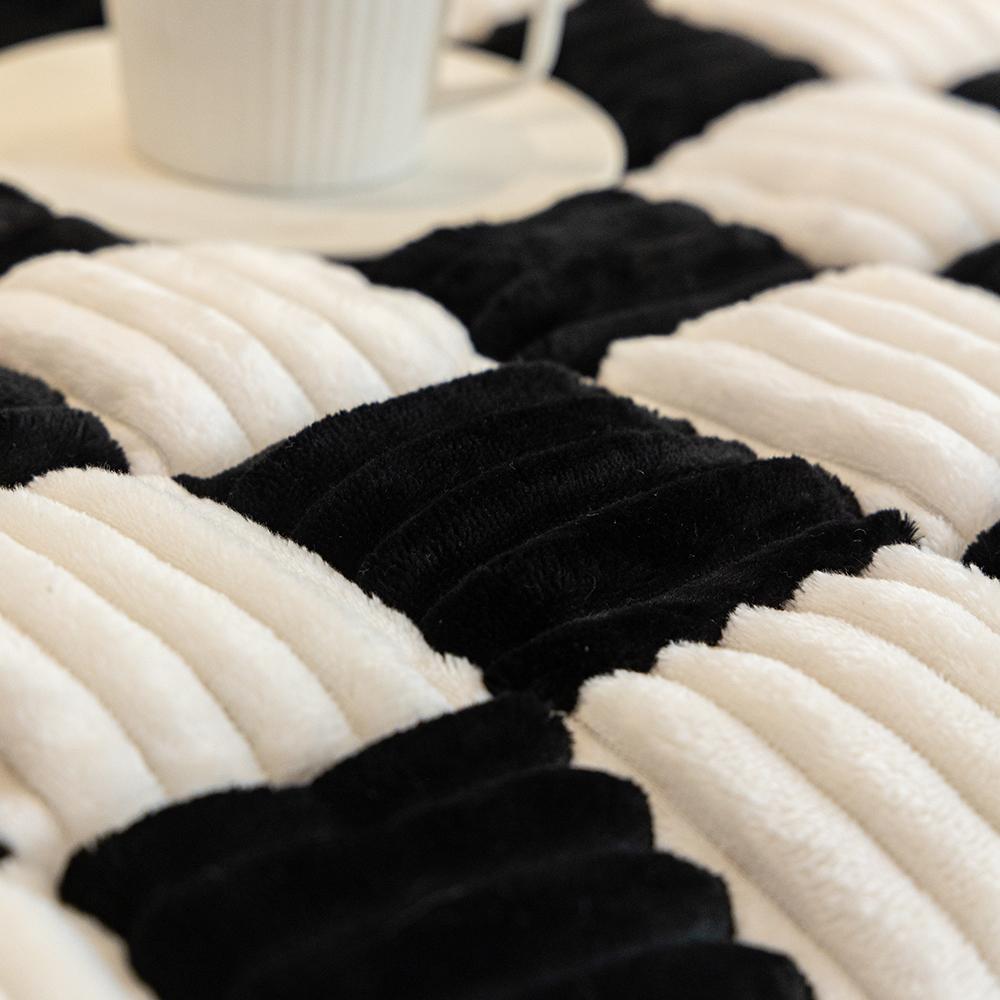 1 Pc French Light Luxury Plus Thick Straight Checkboard Plush Non-slip Sofa Cushion