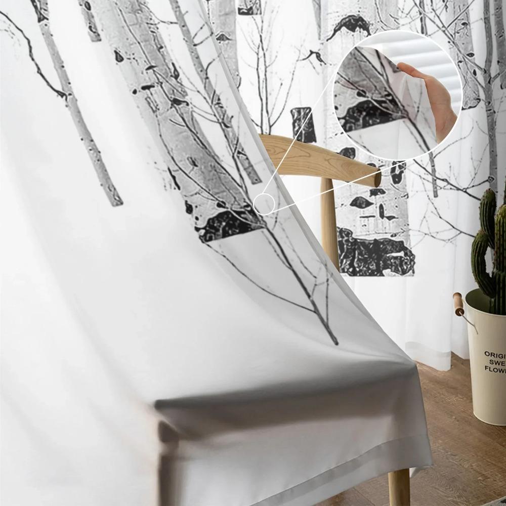 White Aspen Trees In Snow Netting Window Curtains Living Room Organza Yarn Sheer Voile Curtain Bedroom Cooking Area Home Decor Drape