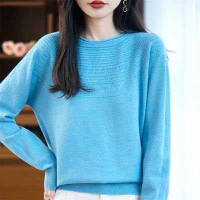 Otoño e Invierno Nuevo Estilo Jersey de Lana Trenzado Cuello Redondo Hueco Pulóver Base Suelto