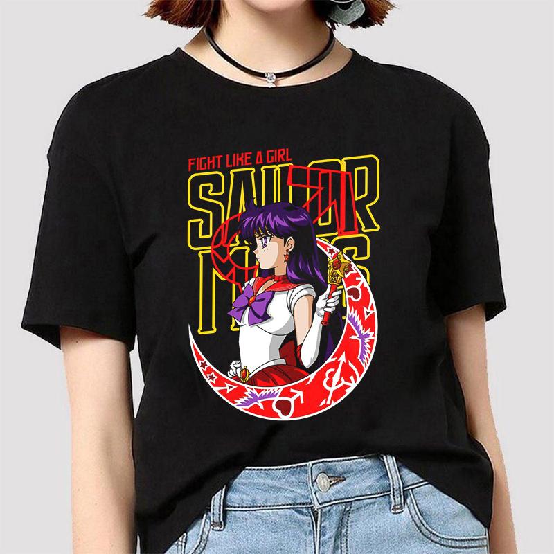 Anime Sailor Moon 18 Different Patterns Summer Printed Casual Black Short Sleeves Cotton Tops O Neck Women T Shirts