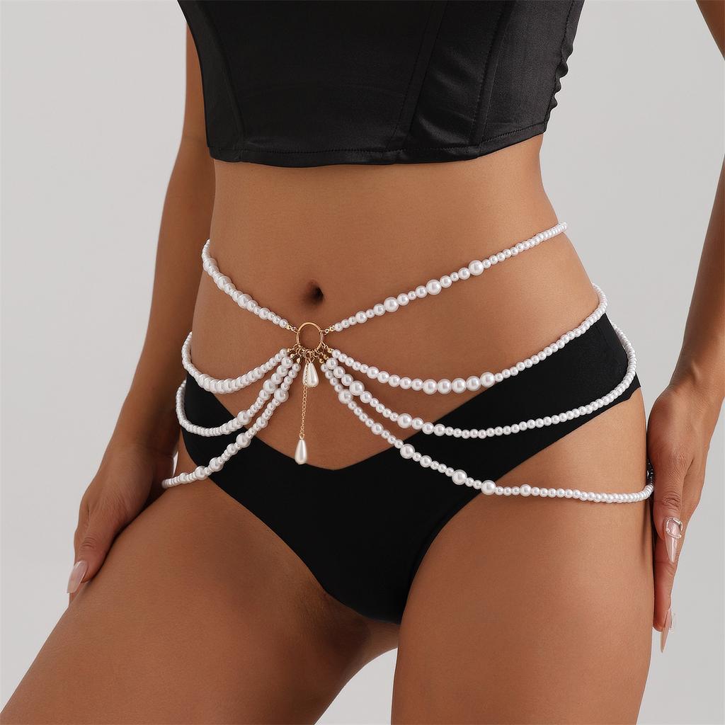 Blingbling Waist Belt Stylish Multilayer Pearls Waist Chain Belt Elaborate Chain Belly Chain for Belly Dance Waist Chain