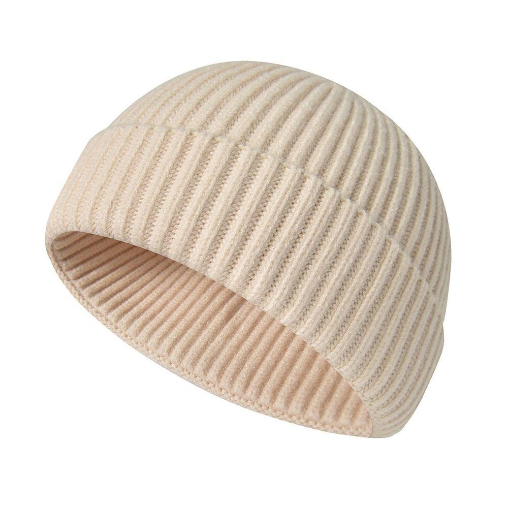 

Classic Slouchy Cuff Beanie Plain Roll-up Edge Skull Ski Cap Winter Warm Hats for Men Women бежевий