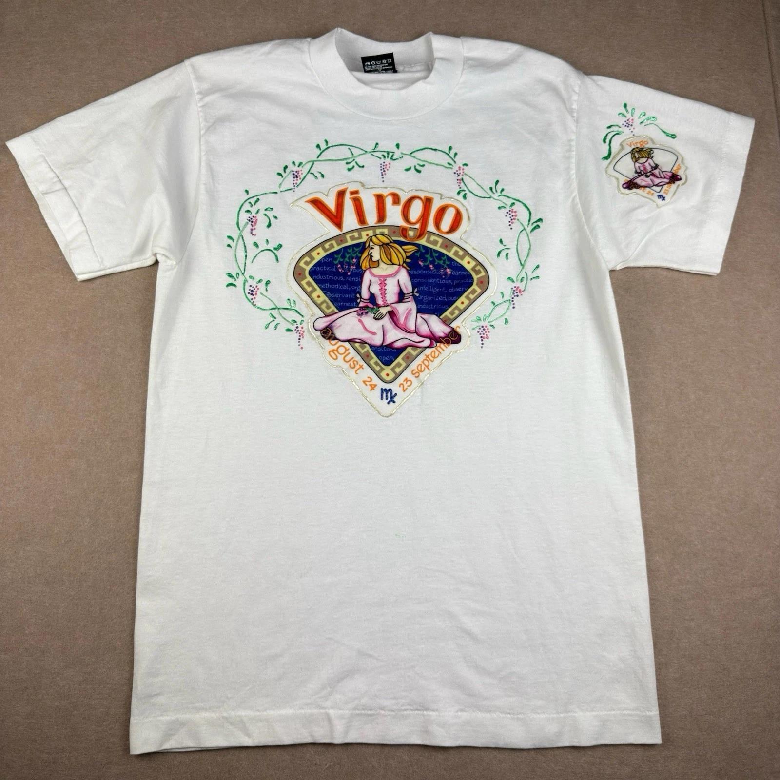 Vintage Virgo Zodiac Astrology Horoscope T Shirt Mens M White 90s Made USA 3XL
