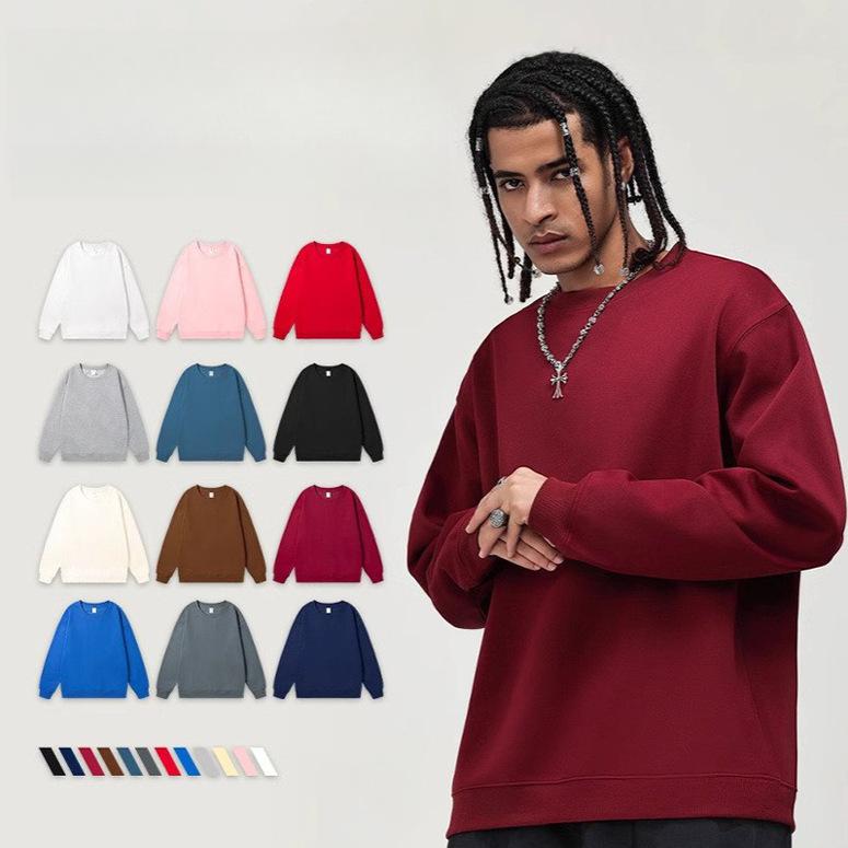 Fashion Loose Solid Color Men's Crew Neck Cotton-Blend Double-Faced Sweatshirt Women's Korean Style Casual Long-Sleeve Couple's Basic Sweatshirt