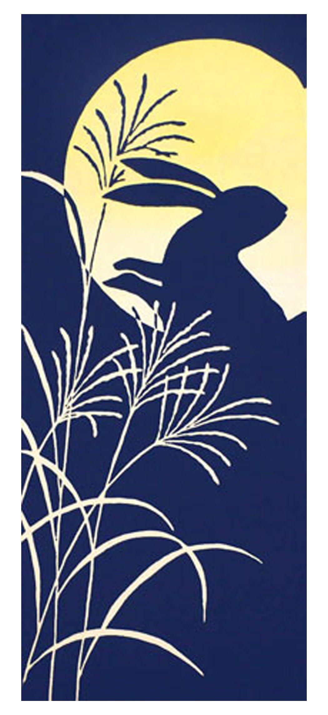 

Tenugui hand Made in Japan Rabbit on the Moon Niwa-zome (Japanese towel) - Chū-sen dyeing, 100% cotton, -