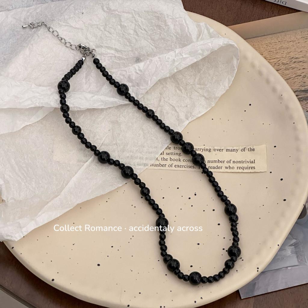 Korean version of simple style handmade beaded smooth glass pearl personalized retro fashion necklace collarbone chain