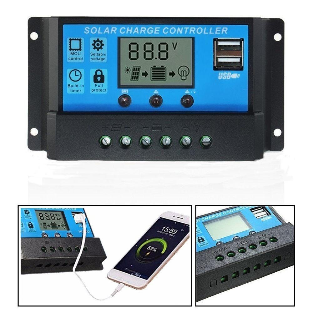 Buy LCD Solar Panel Battery Regulator Charge Controller Dual USB 10/20 ...