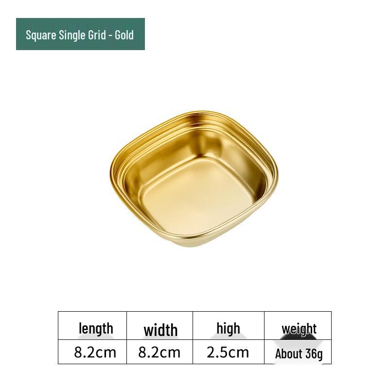 Golden Korean-Style Two/Three-Compartment Sauce Dishes – 304 Stainless Steel for Kimchi, Barbecue, and Hot Pot Seasoning.