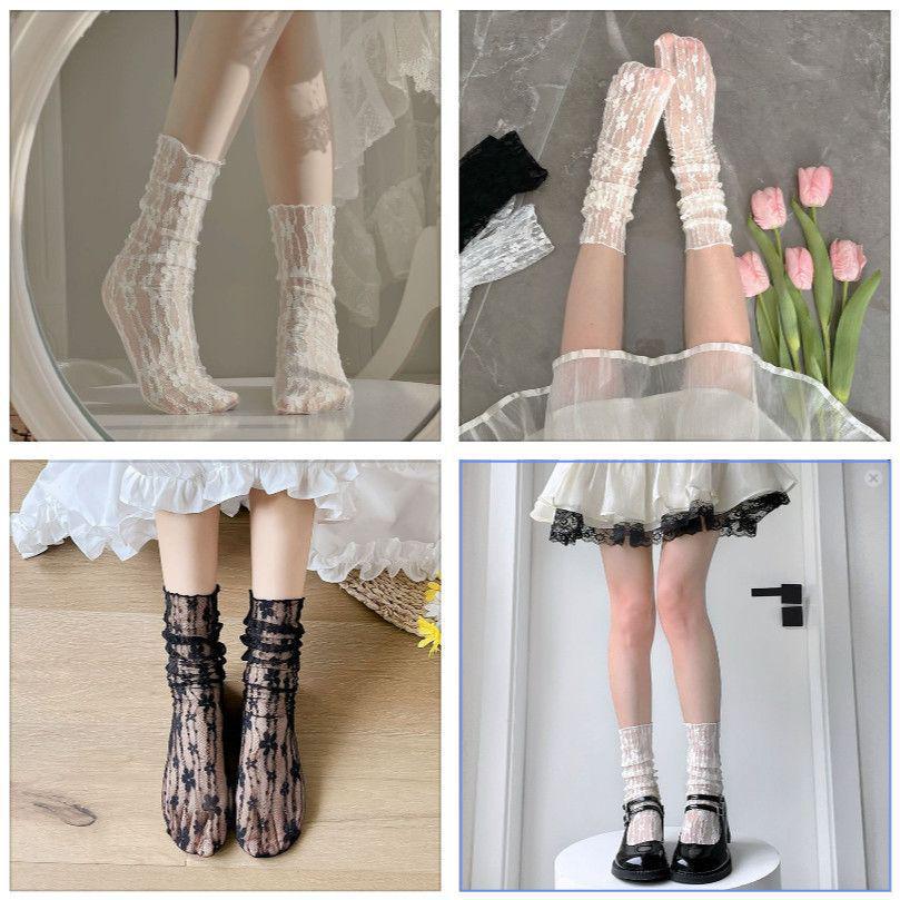 

Женские кружевные сетчатые гольфы до середины икры с присборенным верхом - Модные универсальные носки для сандалий на весну/лето Off-White Lace Mesh Socks - 1 Pair
