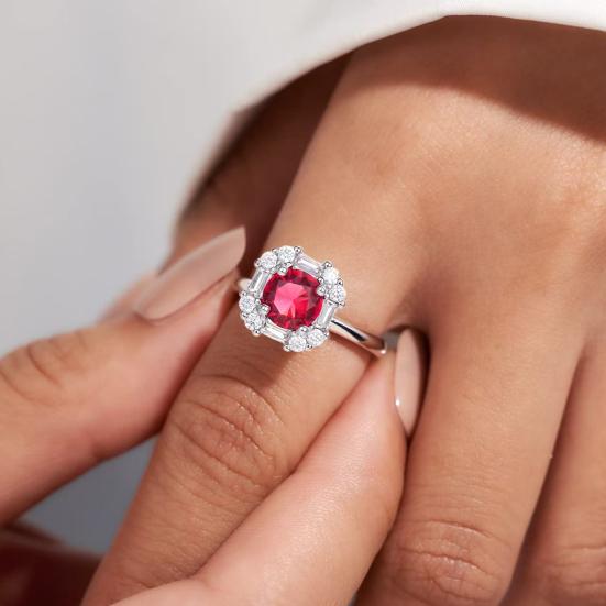 Red Zircon Love Heart Jewelry Set Rhinestone Necklace Stud Earrings Ring Set Romantic Accessories for Birthday Valentine's Day Gift