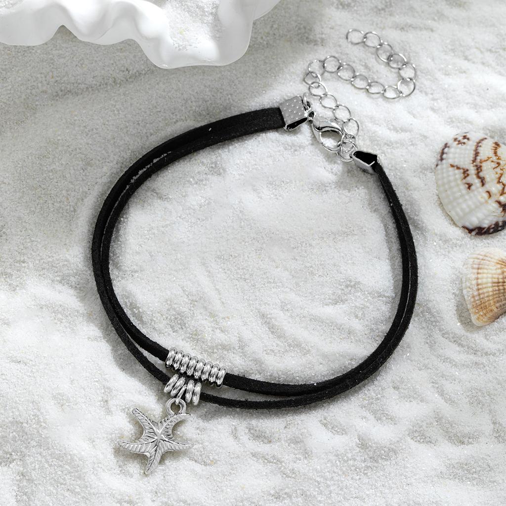 Seaside Resort Style Double Black Rope Starfish Anklet, Minority Design Sense Beach Versatile Anklet for Women