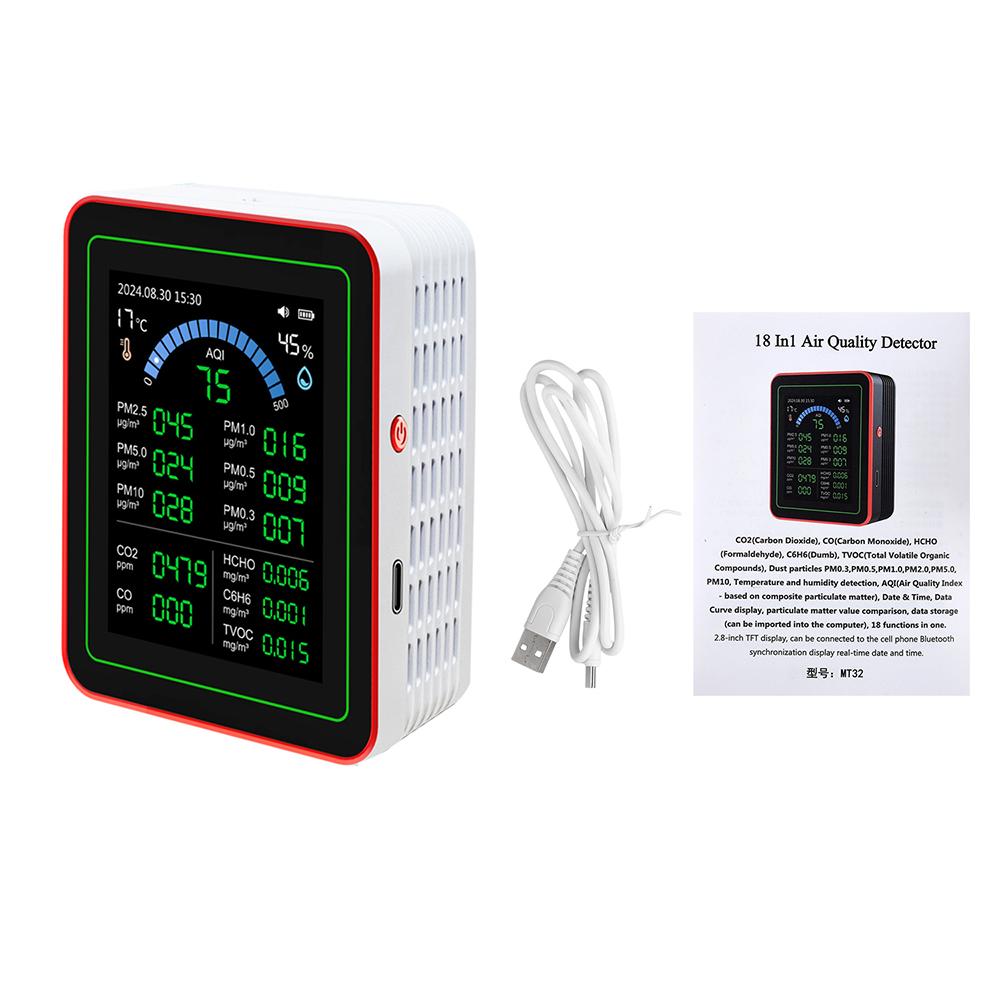 18-in-1 Air Quality Monitor CO₂, CO, TVOC, HCHO, PM Measurement Temperature and Humidity Tester Domestic Air Quality Detector