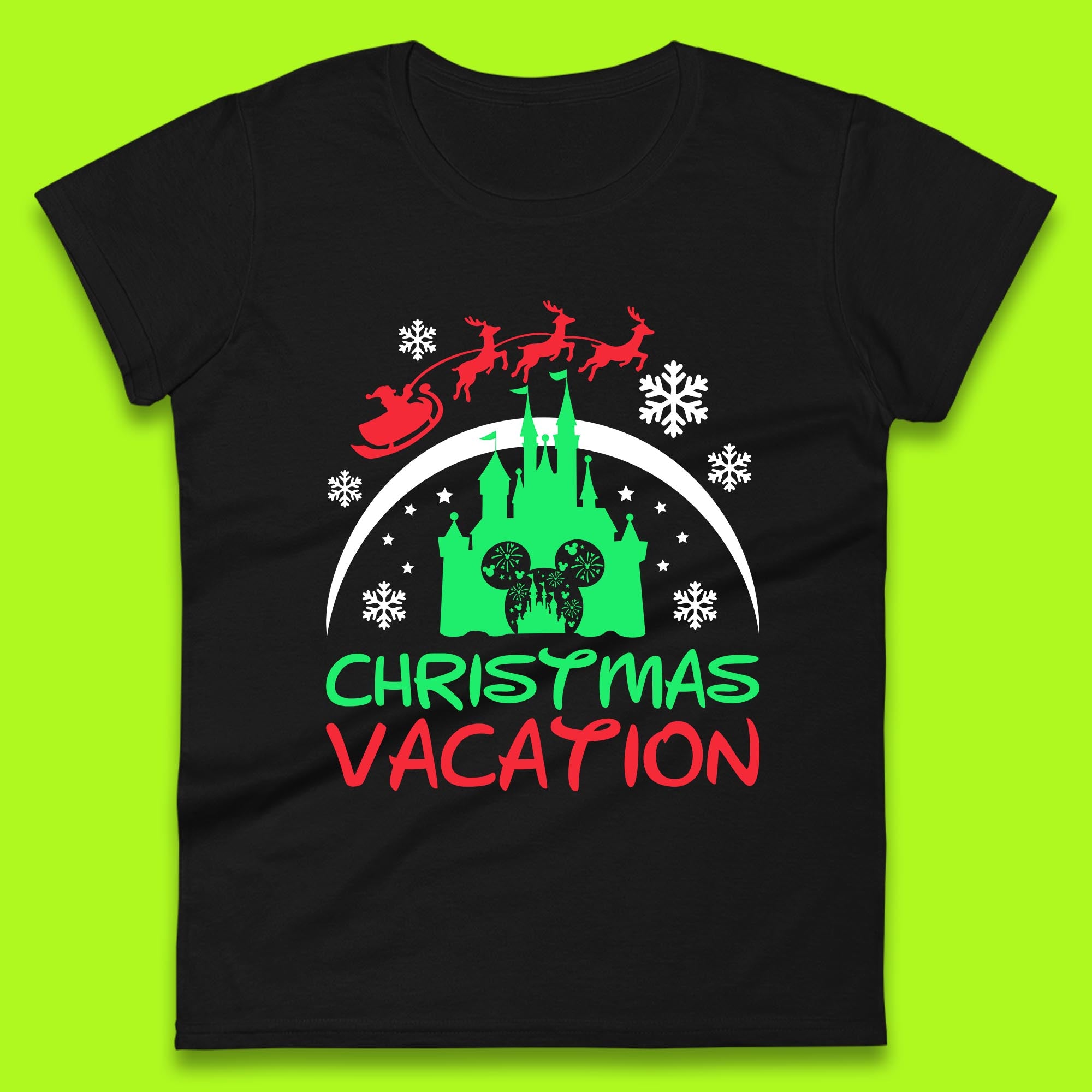 Mickey Mouse Castle Christmas Womens T Shirt Mens Tops Tees Unisex Christmas Vacation Top M