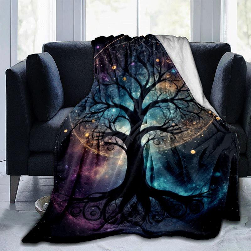 1pc Tree of Life Printing Lightweight Flannel Blanket, Comfortable and Warm Blanket, for Camping Sofa Bed and Couch Office, Suitable for Gift