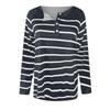 Ladies Casual Striped Round Neck Button Casual Loose Long Sleeve T-Shirt