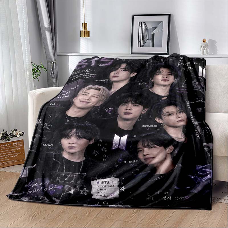 BTS Suga Min Yoongi Cartoon Collage Flannel Throw Blanket Soft Warm Sofa Bed Cover For Kpop ARMY Fans Bedroom Home Decor Gift 80cm x 120cm