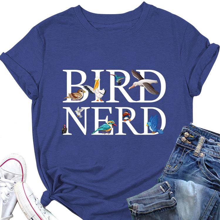 New summer fashion shortsleeved Tshirt Bird Nerd Tee printed casual Womens crewneck top with pullover