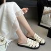 Casual Half Slippers Women Shoes Summer Indoor Outside Wear 2026 New Retro Weaving Hollow Thick Bottom Roman Slides Mules
