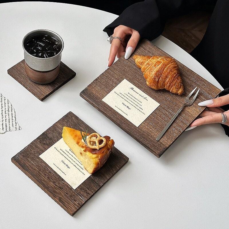 Japaness Wooden Tray Square Simple Tea Tray Cup Holder Insulated Wooden Coasters Dining Plate Coffee Cake Dessert Plate