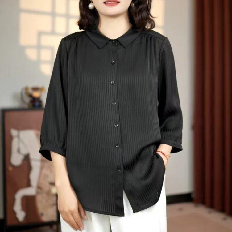2026 Spring Women's Lapel Stripe Elegant Loose Shirt Top