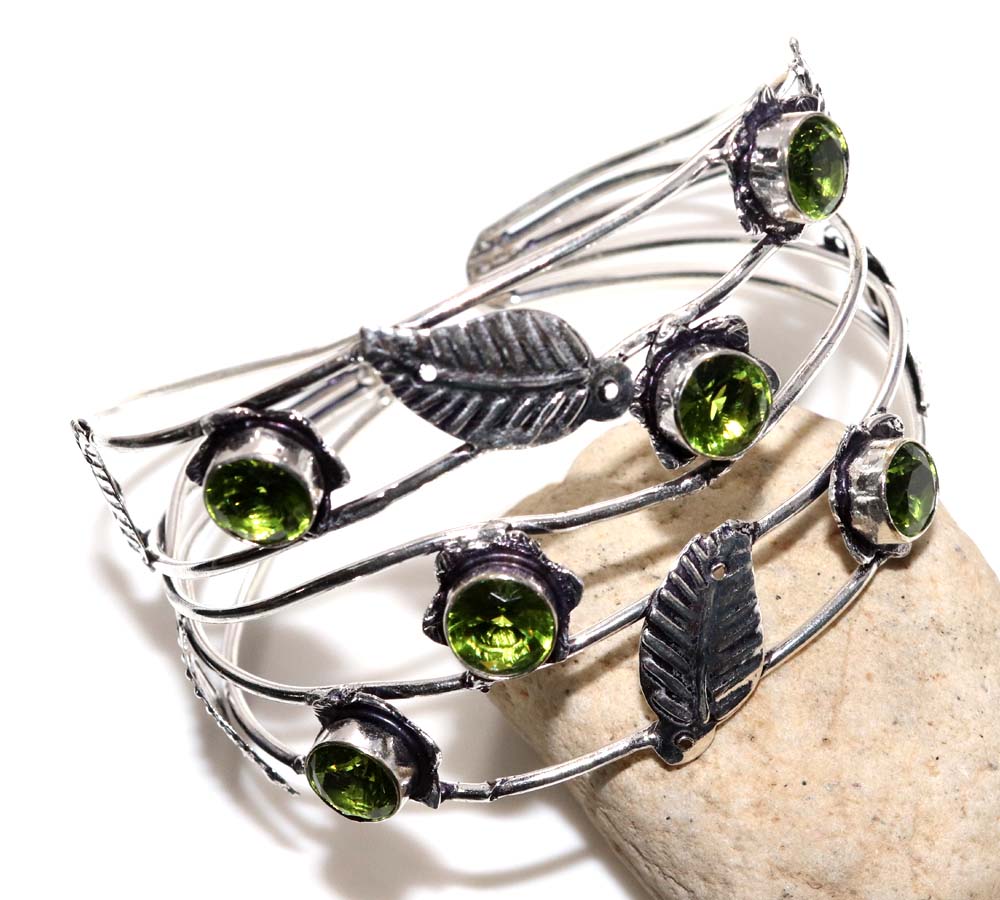 Peridot 925 Silver Plated Bangle 7" Trending Gift Fashion Forwarded Jewelry n3W21