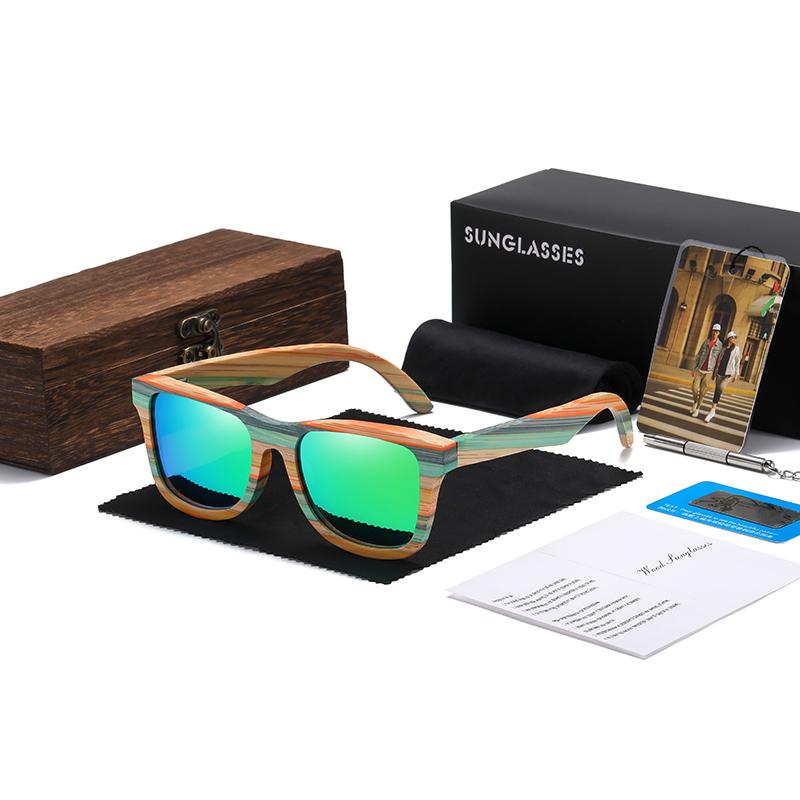 GM Fashion Skateboard Wood Bamboo Sunglasses Polarized for Women Mens New Brand Designer Wooden Sun Glasses UV400 Box 3834