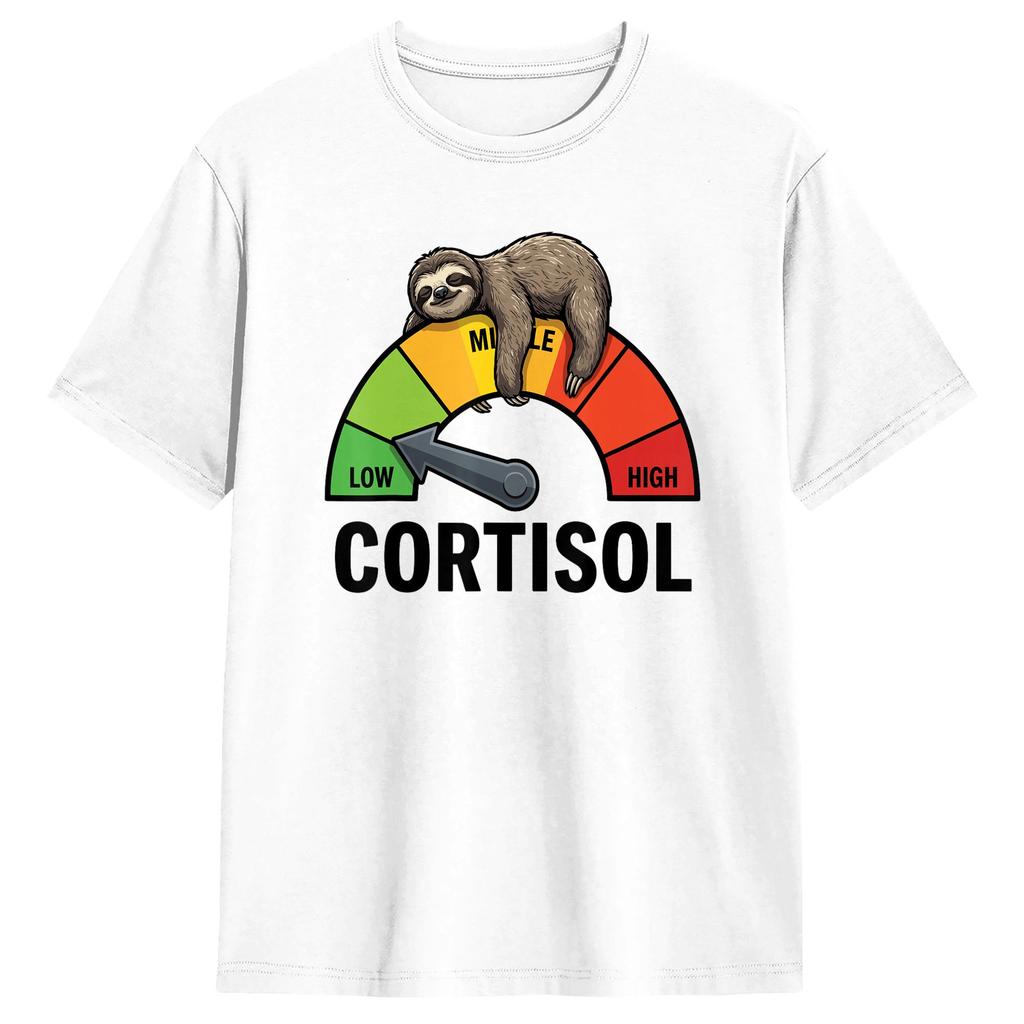 Sloth Low Cortisol Level Meme TShirt Summer Popular T Shirts Unisex Cotton Crewneck Plus Size Tees Short Sleeves Funny Tops