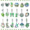 Green Series 925  Silver Dinosaur Bow Puppy Swallow Umbrella Four-Leaf Clover Charm Fit DIY Bracelet Necklace Party Gift