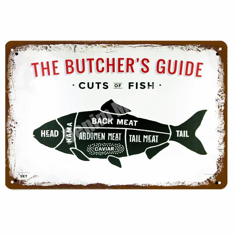 BUTCHER'S GUIDE Vintage Metall Zeichen Küche Dekorative Platten Plaque Cut Rindfleisch Pferd Huhn Schwein Poster Ente Wand Aufkleber N265