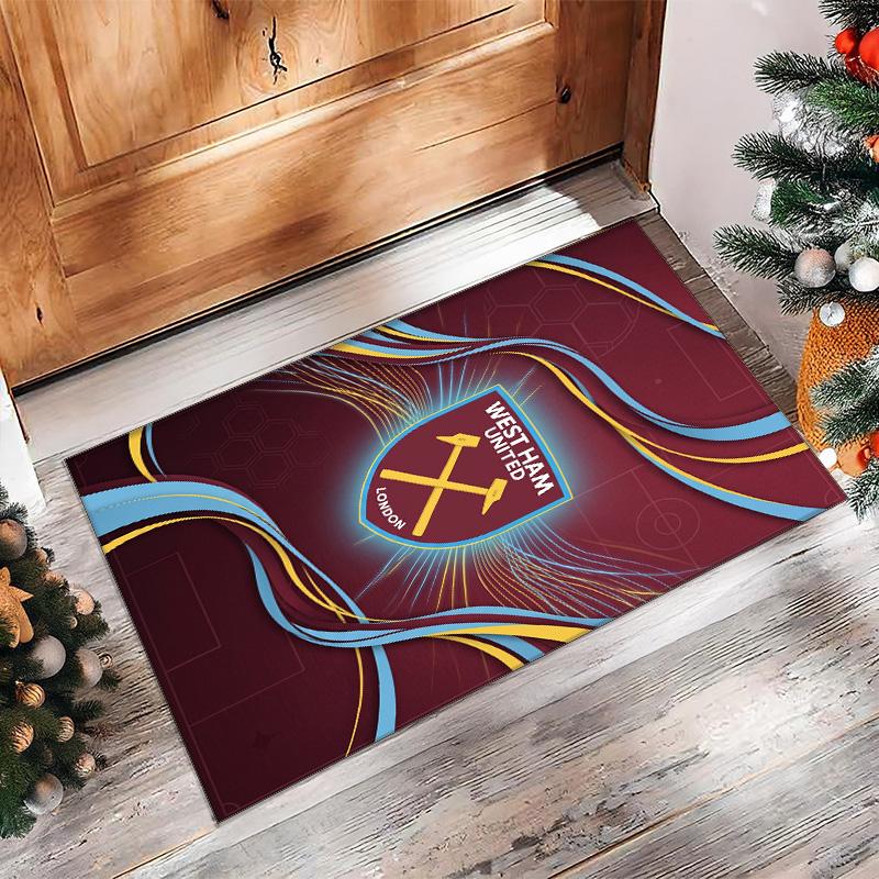 Tappeto in Velluto di Cristallo con Stampa del West Ham United Football, Comodo Assorbente d'Acqua Antiscivolo Tappeto per Pavimenti Interni