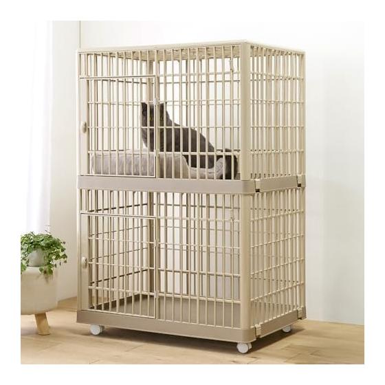 Iris Ohyama Plastic Cage Light Beige Cat Cage 2 Tiers 812