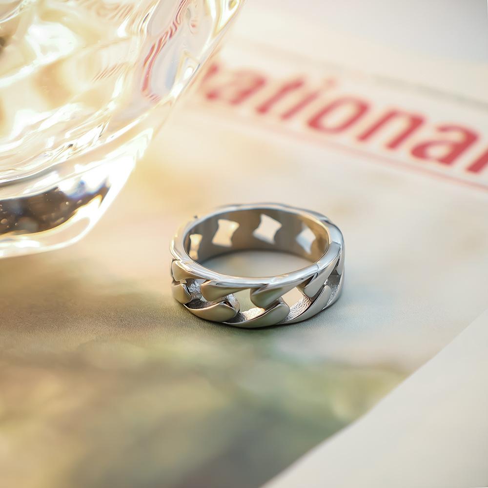 Fashion Titanium Steel Cuban Chain Ring Couple Titanium Steel Ring Hip Hop Trend Hollow Ring