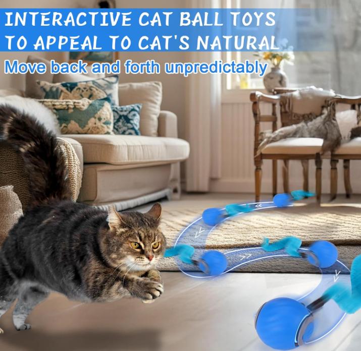 Cat Interactive Ball Toy Electric Cat Ball Toys Automatic Rolling Ball Faux Tail Rechargeable Smart Pet Interactive Toy Dog Cat Training Imitate Mouse