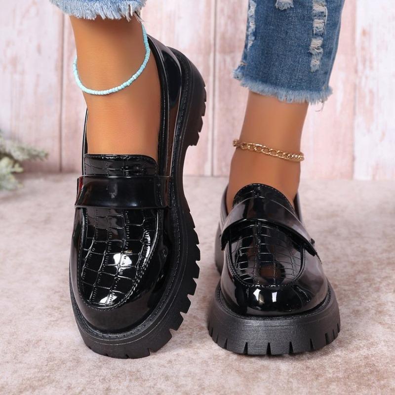 Fashion Plus Size 43 Patent Leather Loafers Women Spring 2025 Thick Bottom Platform Casual Shoes Woman Slip On Soft Sole Moccasins Mujer