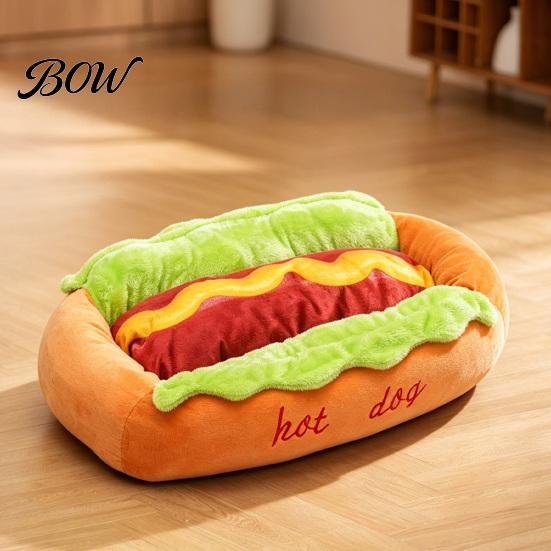 Cama para Mascotas Hot Dog, Colchón Extraíble Lavable, Nido Acogedor de Peluche, Tumbona Decorativa Linda para Perros Pequeños Gatos Uso en Interiores