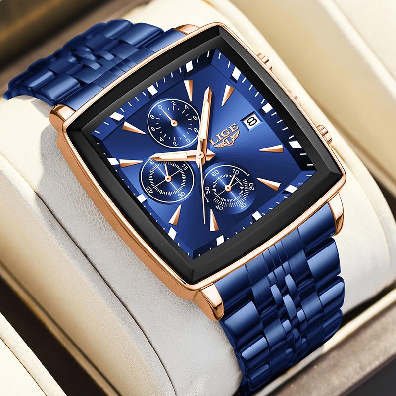 Waterproof Watch For Men Casual Sports Luminous Men's Quartz Wristwatches Stainless Steel Square Chronograph Reloj Hombre