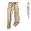 Casual Working Pants Spring and Autumn New Design for Lovers Half Elastic High Waist Zipper Hasp Letter Drawstring Trousers 27930