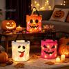Outdoor Night Safety Props LED Light Up Halloween Bucket, Glow In The Dark Trick or Treat Candy Collapsible Decorative Pails Bag with Handle, Reusable