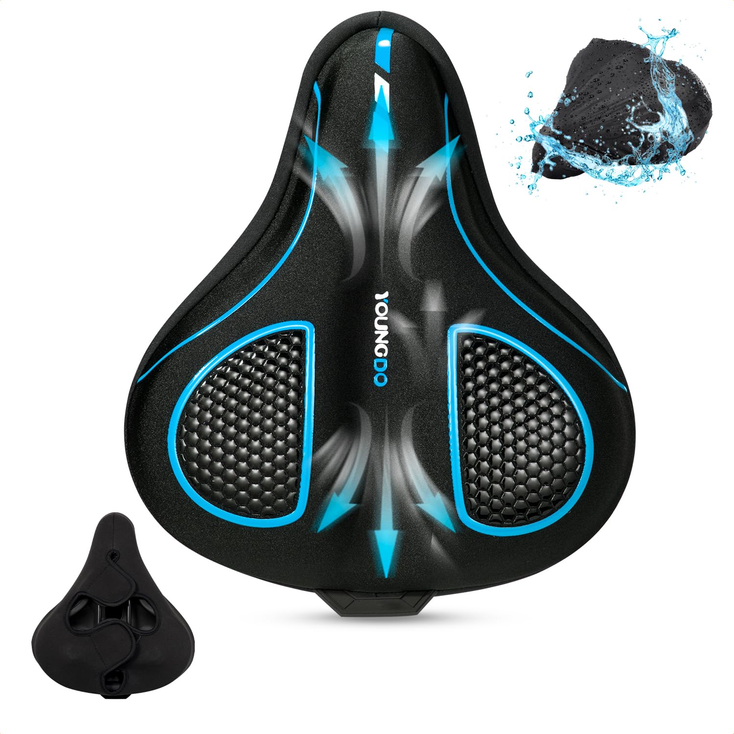

YOUNGDO Bicycle Saddle Cushion Extra Thick Saddle Memory Foam Waterproof Prevents Butt Shock Easy Installation Blue Cover, Cover, Cover, Ultra-Thick